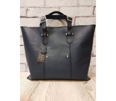 Сумка-шоппер "ЭЛИС" натуральная кожа,темно-синяя с рептилией, на молнии