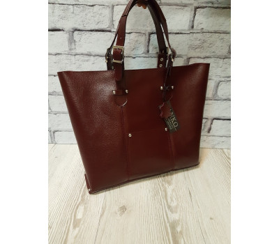 Сумка-шоппер "ЭЛИС" натуральная кожа, бургунди матовая с рептилией, на молнии