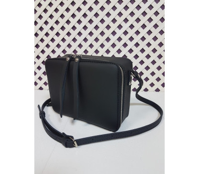 Сумка женская "КВАДРО" натуральная кожа, черная суперматовая кожаный ремень