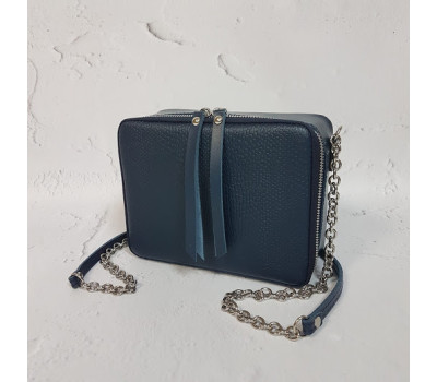 Сумка женская "КВАДРО" натуральная кожа, синяя матовая под рептилию