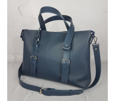 Сумка "Монако" натуральная кожа, серо-синяя плетенка