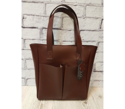 Сумка жіноча "Зета" натуральна шкіра, коньячна з кошиком