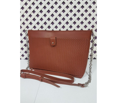 Сумка женская "Деми" натуральная кожа, гончарная глина с плетенкой