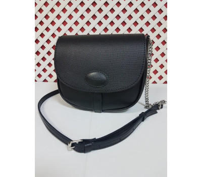 Сумка женская "Римини" натуральная кожа, черная клапан под рептилию с цепочкой на ремне