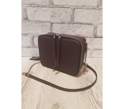 Сумка жіноча "КВАДРО" натуральна шкіра, суперматовий баклажан гладкий