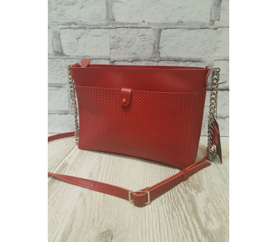 Сумка жіноча "Демі" натуральна шкіра, червона матова з кошиком