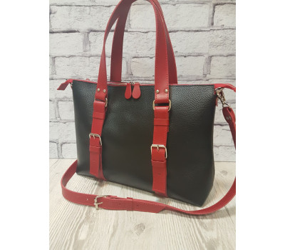 Сумка "Монако" натуральна шкіра, чорна під флотар, комбінована