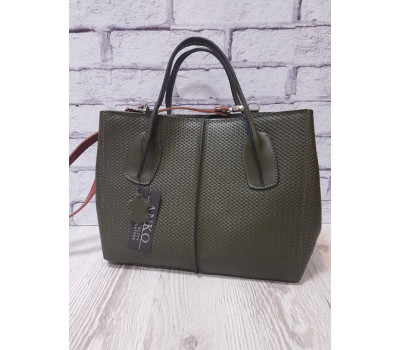 Сумка жіноча "ФОРТА" натуральна шкіра, хакі плетінка