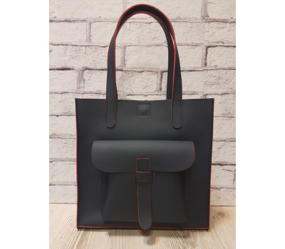 Сумка жіноча "ГАРДА" натуральна шкіра, синя матова з червоною виворотом