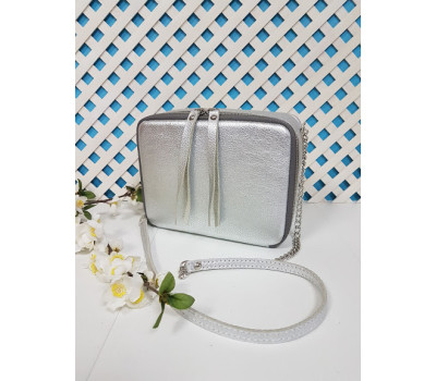 Сумка жіноча "КВАДРО" натуральна шкіра, срібний флотар