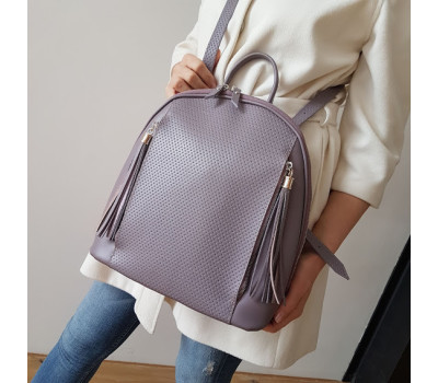 Сумка-рюкзак "Еліпс" натуральна шкіра, сіро-бузкова матова з кошиком