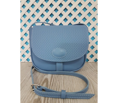 Сумка женская "Римини" натуральная кожа, голубая клапан плетенка