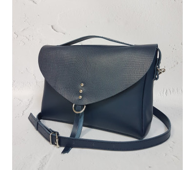 Сумка жіноча "Дороті" натуральна шкіра, синя матова з тисненням під рептилію