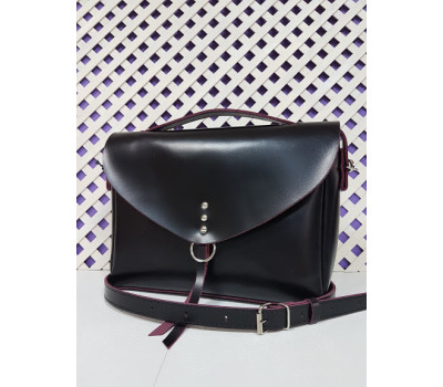 Сумка жіноча "Дороті" натуральна шкіра, чорна з бургунди виворотом