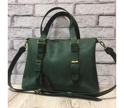 Сумка "Монако" натуральная кожа, зеленая Crazy Horse