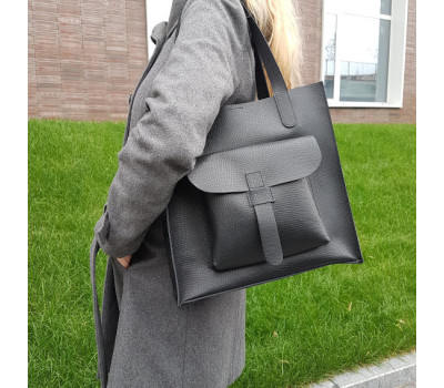 Сумка жіноча "ГАРДА" натуральна шкіра, чорна матова з тисненням під рептилію