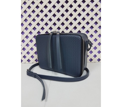 Сумка жіноча "КВАДРО" натуральна шкіра, сіро-синя плетінка з шкіряним ременем