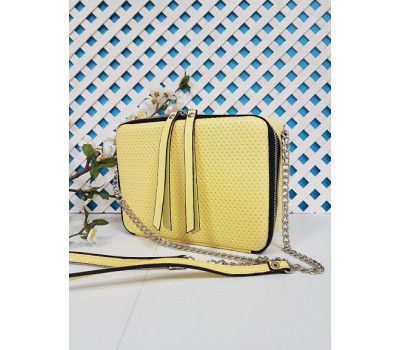 Сумка жіноча "КВАДРО" натуральна шкіра, жовта матова плетінка