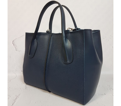 Сумка жіноча "ФОРТА" натуральна шкіра, синя матова з тисненням під рептилію