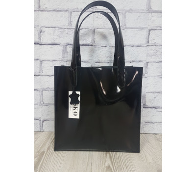 Сумка-пакет жіноча "Анет" натуральна шкіра, чорний глянець