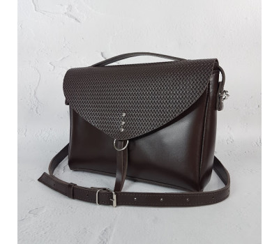 Сумка жіноча "Дороті" натуральна шкіра, шоколадна клапан плетінка