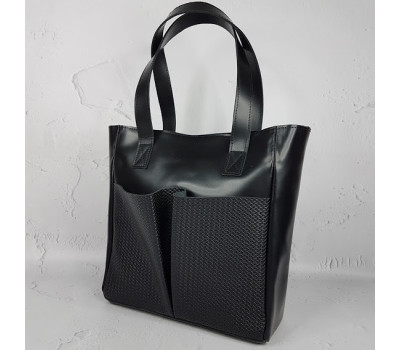 Сумка жіноча "Зета" натуральна шкіра, чорна матова з кошиком