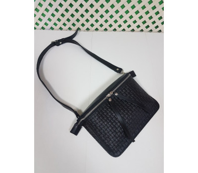 Сумка жіноча поясна "НЕКСТ" натуральна шкіра, чорна Венето