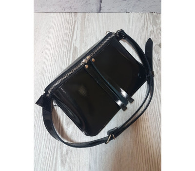 Сумка жіноча поясна "НЕКСТ" натуральна шкіра, чорний глянець