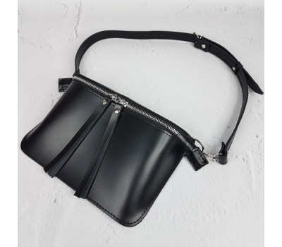 Сумка жіноча поясна "НЕКСТ" натуральна шкіра, чорна матова