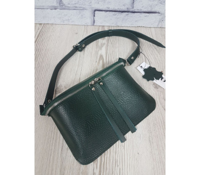 Сумка жіноча поясна "НЕКСТ" натуральна шкіра, темно-зелена під рептилію