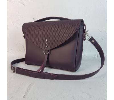 Сумка женская "Дороти" натуральная кожа, баклажан с плетенкой