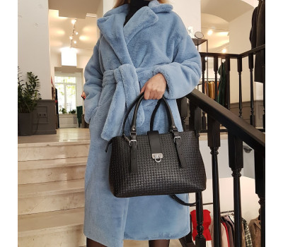 Сумка жіноча "Хлоя" натуральна шкіра, чорна з тисненням Венето