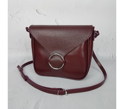 Сумка жіноча "Дельта" натуральна шкіра, бургунди матова клапан під рептилію