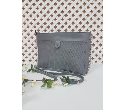 Сумка жіноча "Демі" натуральна шкіра, сіра з плетінка