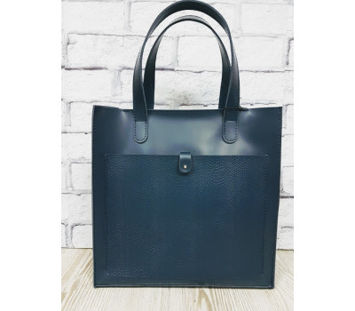 Сумка жіноча "РІЦА" натуральна шкіра, синя матова кишеню під рептилію