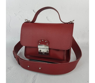 Сумка женская "Бианка" натуральная кожа, темный коралл с тиснением под рептилию