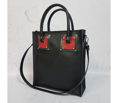 Сумка жіноча "Трініті" натуральна шкіра, чорна з тисненням "Портофіно"