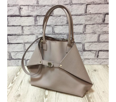 Жіноча сумка "Флай" натуральна шкіра, світло-бузкова з кошиком