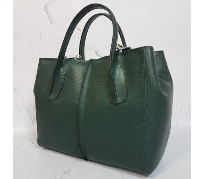 Сумка жіноча "ФОРТА" натуральна шкіра, зелена матова з тисненням під рептилію