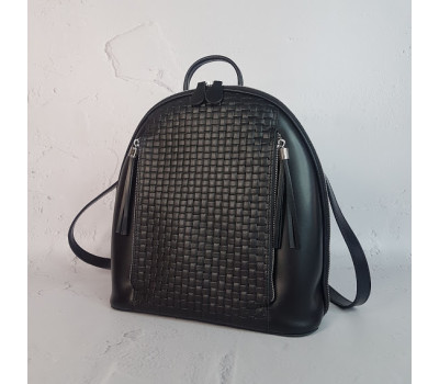 Сумка-рюкзак "Еліпс" натуральна шкіра, чорна з тисненням "Венето"