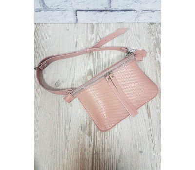 Сумка жіноча поясна "НЕКСТ" натуральна шкіра, рожева плетінка