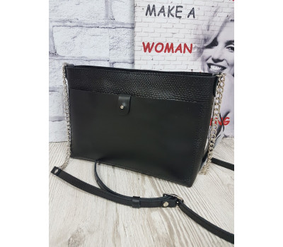 Сумка жіноча "Демі" натуральна шкіра, чорна з рептилією