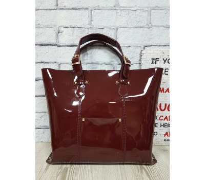 Сумка-шоппер "ЭЛИС" натуральная кожа, бургунди глянец, на молнии
