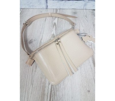 Сумка жіноча поясна "НЕКСТ" натуральна шкіра, слонова кістка з кошиком