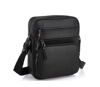 Чоловіча шкіряна сумка через плече чорна Tiding Bag SM8-909A