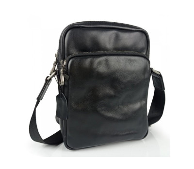 Сумка чоловіча шкіряна чорна Tiding Bag 168A