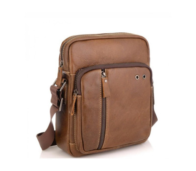 Чоловіча сумка через плече з натуральної шкіри світло коричнева Tiding Bag N2-9003B