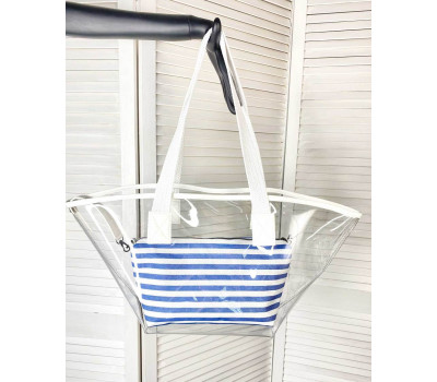 Прозора пляжна сумка з косметичкою білої з синім WeLassie
