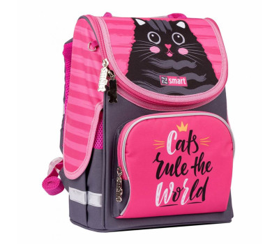 Рюкзак шкільний каркасний SMART PG-11 "Cat rules", рожевий/чорний