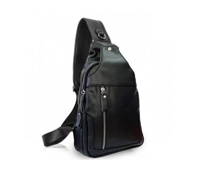 Шкіряний чорний слінг з гладкою шкірою Tiding Bag FL-N2-4004A